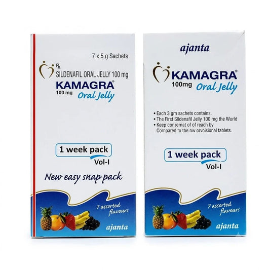 Kamagra Oral Jelly 100mg - 7 Assorted Flavors Weekly Pack - Hamsa