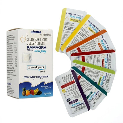 Kamagra Oral Jelly 100mg - 7 Assorted Flavors Weekly Pack - Hamsa