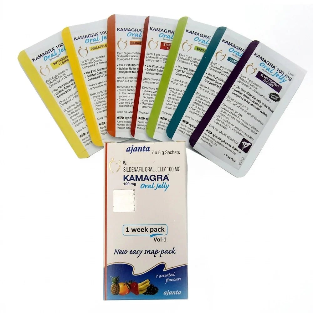 Kamagra Oral Jelly 100mg - 7 Assorted Flavors Weekly Pack - Hamsa