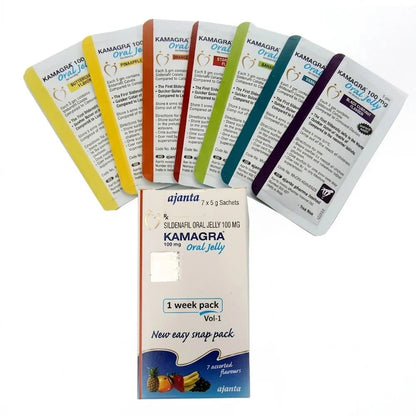 Kamagra Oral Jelly 100mg - 7 Assorted Flavors Weekly Pack - Hamsa