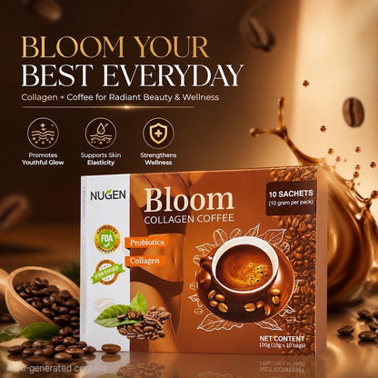 NUGEN Bloom Collagen Coffee - 10 Sachets (10g per pack) - Hamsa